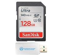 SanDisk - Scheda di memoria Ultra SD da 128 GB, funziona con fotocamere mirrorless Sony EOS R100 e Fujifilm X-S20 (SDSDUNB-128G-GN6IN) U1 C10 Bundle con (1) Everything But Stromboli 3.0 Micro & SDXC