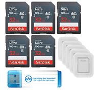 SanDisk - Scheda di memoria ultra SD da 32 GB SDHC UHS-I classe 10 (SDSDUNR-032G-GN3IN), confezione da 5 custodie per schede SD e 1 lettore di schede Everything But Stromboli 3.0