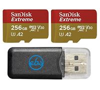 SanDisk - Scheda Micro SD Extreme da 256 GB (confezione da 2) per drone DJI FPV (SDSQXAV-256G-GN6MN) V30 A2 UHS-I U3 classe 10 4K SDXC Bundle con (1) lettore di schede di memoria Everything But