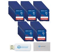 SanDisk - Scheda SDHC da 32 GB, confezione da 50 schede di memoria di classe 4 (SDSDB-032G-B35) con (1) panno in microfibra "Everything But Stromboli" e micro, lettore di schede SD