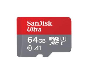 SanDisk Ultra 64 GB microSDXC Memory Card + SD Adapter with A1 App Performance Up to 120 MB/s, Class 10, U1, Red/Grey