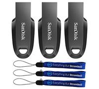 SanDisk - Unità flash ultra curva da 32 GB (3 pezzi) 3.2 Gen 1 USB-A ad alte prestazioni per computer, laptop, desktop, 100 MB/s SDCZ550-032G-G46 Bundle con (3) cordini Everything But Stromboli