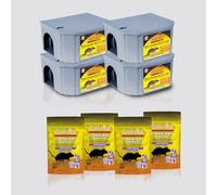 Sandokan, 4 Trappole per Topi e Ratti con Esca Topicida Inclusa, Kit Derattizzazione Completo Interno ed Esterno, Scatole Porta Esca Sicure con Chiave per Topi Grandi e Piccoli, Made in Italy