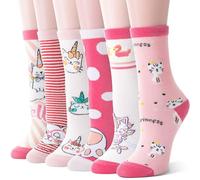 Sandsuced Calzini per Bambine Divertenti Regali in Cotone Calzini per Bambini Colorati Morbidi Calzini Novità Calzini Natalizi 6 Paia Calzini Bambine (Combinazione Rosa, 28-31)