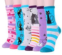 Sandsuced Calzini per Bambine Divertenti Regali in Cotone Calzini per Bambini Colorati Morbidi Calzini Novità Calzini Natalizi 6 Paia (Gatto Animale, 31-38)