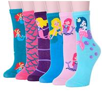 Sandsuced Calzini per Bambine Divertenti Regali in Cotone Calzini per Bambini Colorati Morbidi Calzini Novità Calzini Natalizi 6 Paia (Sirena Bambina, 31-38)