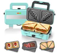 Sandwich Maker 3 in 1, 1200W Piastra per waffle con Controllo della Temperatura da 5 Velocità, Tostapane con 3 Piastre Antiaderenti per Sandwich, Waffle, Carne, luci a LED,Verde