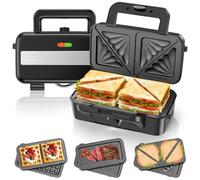 Sandwich Maker 3 in 1, 1200W Piastra per waffle con Controllo della Temperatura da 5 Velocità, Tostapane con 3 Piastre Antiaderenti per Sandwich, Waffle, Carne, luci a LED, Impugnatura Cool Touch