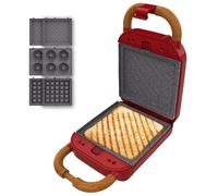 Cecotec Tostiera Vintage Rock'Ntoast Retro One Rosso. 700W, 3 Piastre Intercambiabili, Design Retrò, Rivestimento Rockstone, Indicatore Luminoso, Base Antiscivolo, Manico Freddo, Clip Chiusura