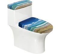Sandy Beach - Set di 2 copriwater con coperchio del serbatoio, elastico per WC a forma di U e allungati, decorazione per il bagno, regalo di inaugurazione della casa