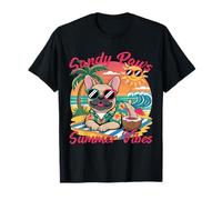 Sandy Paws Summer Vibes Beach Dog Retro Design Maglietta
