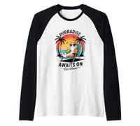 Sandy Paws Sunny Claws - Avventura tropicale per gatti, sole estivo Maglia con Maniche Raglan