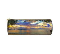 Sandy Terreno nel deserto Stampato Astuccio in Pelle Penna Astuccio Cosmetico Trucco Borsa Ufficio Storage Bag Per Uomo Donna, Rumbling Oceano Palme, Taglia unica