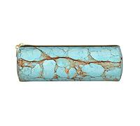 Sandy Terreno nel deserto Stampato Astuccio in Pelle Penna Astuccio Cosmetico Trucco Borsa Ufficio Storage Bag Per Uomo Donna, Marmo Turchese Incrinato Rusty, Taglia unica, Compatto