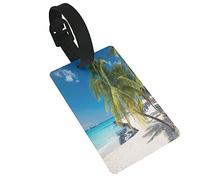 Sandy Tropical Paradise Beach con palme e il tema del mare Oceano 2 PC Etichette per bagagli in PVC Privacy Cover Etichette per bagagli in silicone Etichette per valigie da viaggio Accessori da viag