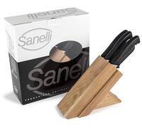 Ceppo in Legno Rovere con 5 Coltelli Manico Antiscivolo Sanelli Skin Nero