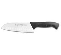 Sanelli Coltello Santoku Olivato Cm.16 Skin in Acciaio Inox Professionale, Manico con microtexture antiscivolo Nero - nero acciaio inox 385216