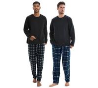 SaneShoppe Uomo Set Pigiama Termico in Pile, Confezione da 2 Lusso Manica Lunga Loungewear 2 Tasche a Quadri Confortevole Lounge Pj Nightwear Uomo Blu Navy Nero - L