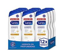 Sanex Cura esperta naturale gel doccia, confezione da 12 x 600 ml, gel da bagno per pelle secca, deterge delicatamente, idrata la pelle, con olio di germe di grano, complesso prebiotico e post-biotico