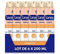 SANEX - Deodorante antitraspirante spray Dermo Sensitive - Protezione anti-sudore e odori 24 ore - Per pelli sensibili - ripristina il pH naturale - Testato dermatologicamente - Confezione da 6 x 200