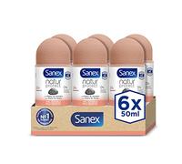 Sanex Natur Protect - Deodorante Roll-On, confezione da 6 x 50 ml, protezione 24 ore contro il cattivo odore, con pietra di allume, 0% alcool, senza allergeni e coloranti, pelle sensibile