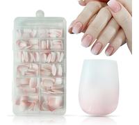 SanFangyue Unghie Finte- Bara Corta French Press on Nails, Tip in Gel per Unghie French Artificiali Fake Nail Tips Stick, 168 Pezzi Nail Art DIY per Donne e Ragazze, Marrone (Short Gradient Pink)