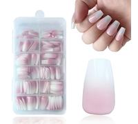 SanFangyue Unghie Finte- Bara Corta French Press on Nails, Tip in Gel per Unghie French Artificiali Fake Nail Tips Stick, 168 Pezzi Nail Art DIY per Donne e Ragazze, Marrone (Squre Gradient Pink)