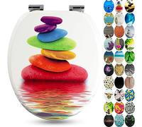 Sanfino® Premio Sedile WC ammortizzato - Copriwater Universale di alta qualità in legno, tanti motivi colorati, seduta comoda, facile da montare con istruzioni di montaggio incluse - "Rainbow Stone"