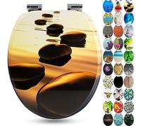 Sanfino® Premio Sedile WC ammortizzato - Copriwater Universale di alta qualità in legno, tanti motivi colorati, seduta comoda, facile da montare con istruzioni di montaggio incluse - "Sand Stone"