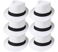 Sanfly 6 Pezzi Cappelli Fedora in Paglia a Tesa Corta Cappelli Panama Cappelli Unisex in Paglia Jazz Cappello Spiaggia per Matrimoni Bomboniera per Gli Ospiti