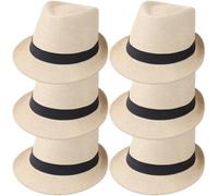 Sanfly 6 Pezzi Cappelli Fedora in Paglia a Tesa Corta Cappelli Panama Cappelli Unisex in Paglia Jazz Cappello Spiaggia per Matrimoni Bomboniera per Gli Ospiti