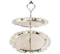Sanfly Alzata per Torte a 2 Livelli in Argento, Supporto per Dessert Rotondo O Ovale, Alzatine Vintage con Decorazioni in Rilievo per Il tè del Pomeriggio.