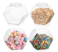 Sanfly Barattoli di Caramelle Esagonali in Plastica 4pcs Barattoli di Cookie di Plastica con Coperchi Contenitore per Alimenti per Alimenti Larghi Contenitore Riutilizzabile