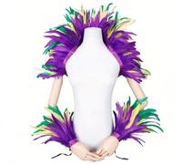 Sanfly Scialle di Piume Colorate con 1 Paio di Polsini con Allacciatura Gotica, Scialle, Colletto, Mantello di Piume, per Cosplay, Coprispalle in Costume di Carnevale.