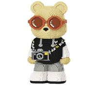 SANFUNET Mini Bear Construction Set, oltre 5000 pezzi, collezione a tema animale, giocattolo antistress con un'adorabile macchina fotografica e occhiali da sole (Bianco e nero)