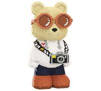 SANFUNET Mini Bear Construction Set, oltre 5000 pezzi, collezione a tema animale, giocattolo antistress con un'adorabile macchina fotografica e occhiali da sole (Bianco)