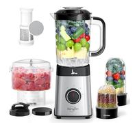 Sangcon Frullatori da Cucina e Robot da Cucina Combo, Frullatore 5 in 1 per Frullati e Carne Macinata, Controllo a 3 Velocità con Impulsi 500 W, con coperchio TO-Go, per Ghiaccio, Frutta, Carne