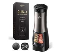 Sangcon Macina sale e pepe elettrico 2 in 1, funzionamento a batteria, funzionamento automatico con una sola mano con luce, macina in ceramica, ricaricabile, metallo metallico