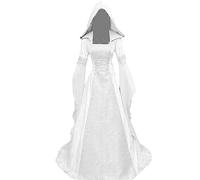 Sangdut Abito da donna retrò medievale da strega con maniche a sbuffo, abito lungo gotico con cappuccio rinascimentale vittoriano, costumi per feste di Halloween e cosplay (Bianco, M)