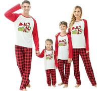 Sangdut Pigiama natalizio abbinato per la famiglia, per donne, uomini, bambini, ragazzi, ragazze, coppie, pantaloni di Natale, pigiama in cotone, a maniche lunghe, divertente unisex (verde, L)