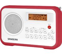 Sangean Radio digitale portatile AM/FM/Clock con paraurti protettivo PR-D18RD, bianco/rosso