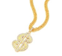 Sanglarst Collana a catena in oro con simbolo del dollaro, 65,6 cm dorato ultra lussuoso, vero placcato oro massiccio 14 carati, falsa catena per il collo per feste e balli, 22INCH-0.6CM, Acciaio