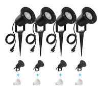 SanGlory 4 x Faretto LED da Esterno 7W GU10 LED Faretti da Giardino con Spina e 2m Cavo, Luci per Sentieri Bianca Calda 3000K IP65 Impermeabile Luci da Giardino per Cortile e Terrazze