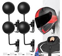 SANGMO Supporto da parete per casco da moto, rotazione a 180°, confezione da 4 pezzi, supporto da parete per casco da bici, con 2 ganci, per cappotti, berretti, baseball, casco da rugby (nero)