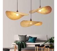 SANGPAO Decorazione domestica Boho Lampadari in vimini costiero per sala da pranzo Cappello di paglia Lampada a sospensione in bambù intrecciato in rattan naturale Lampada da soffitto a luce grande is