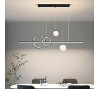 SANGPAO Decorazione domestica Lampadario lineare a LED da 36 W con 2 sfere bianche latte Lunghe strisce Lampada a sospensione lineare nera Apparecchio di illuminazione bianco nordico contemporaneo per