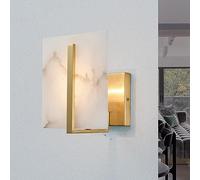 SANGPAO Decorazione domestica moderna Applique da parete in marmo dorato Lampada da parete per bagno interno in pietra di vetro alabastro bianco Lampada da parete per camera da letto nordica contempor