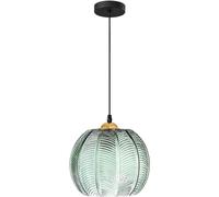 SANGPAO Lampada a sospensione da magazzino in vetro verde nordico per fattoria Isola della cucina Lampadario grande in riva al mare Lampada a sospensione a soffitto con sfera di vetro a costine nordic