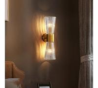 SANGPAO Lampada da parete lineare lunga di metà secolo, decorazione domestica moderna, lampada dorata su e giù con paralume in cristallo trasparente a costine, barra luminosa per bagno, corridoio, cam