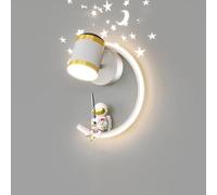 SANGPAO Lampada da parete moderna per bambini, astronauta di lusso, per camera da letto, lampada da parete a LED dimmerabile da 12 W, con proiettore, stelle, bianco stellato, lampada da comodino moder